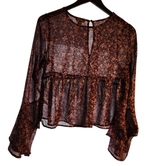 Aeropstale Shirt Sheer Floral blouse purple keyhole back Size Small - Picture 10 of 13